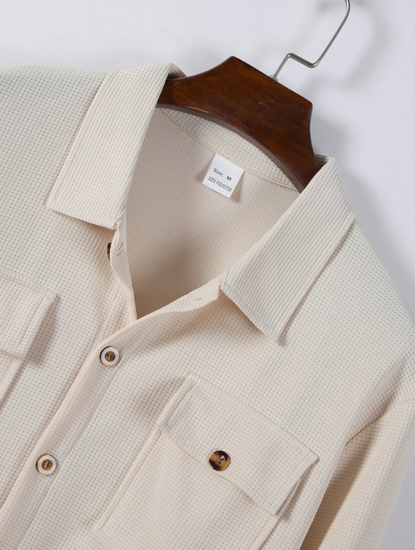 2025 Trendy men's workwear shirt waffle black coat double pocket design button opening and closing style