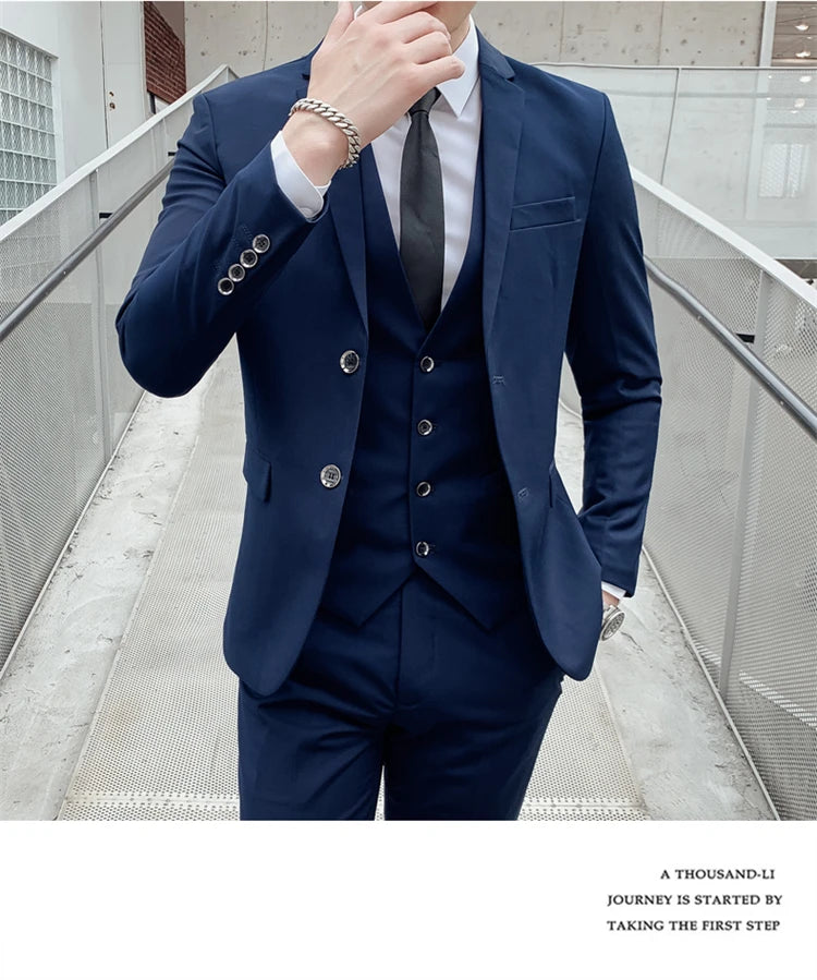 Herren-Slim-Fit-Dreiteiler im koreanischen Stil für Business, professionelle formelle Kleidung, Trauzeuge, Bräutigam, Hochzeit, koreanischer Stil, kleiner Sui