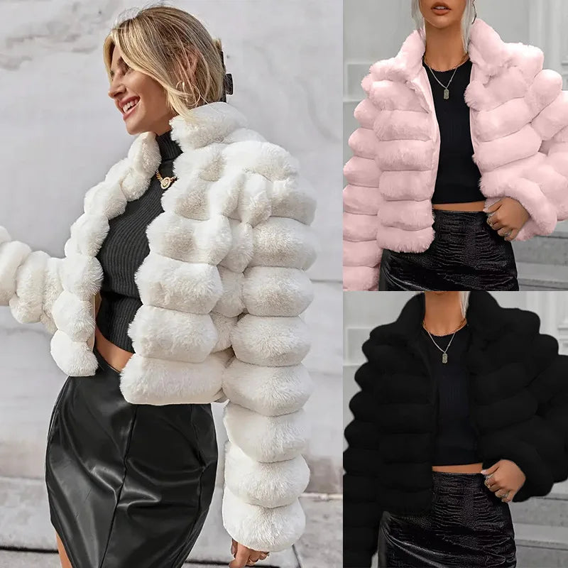 Herbst und Winter Neue kurze Kunstpelzjacke für Damen Vielseitiger europäischer und amerikanischer Ins-Stil Leichter Luxus und warm