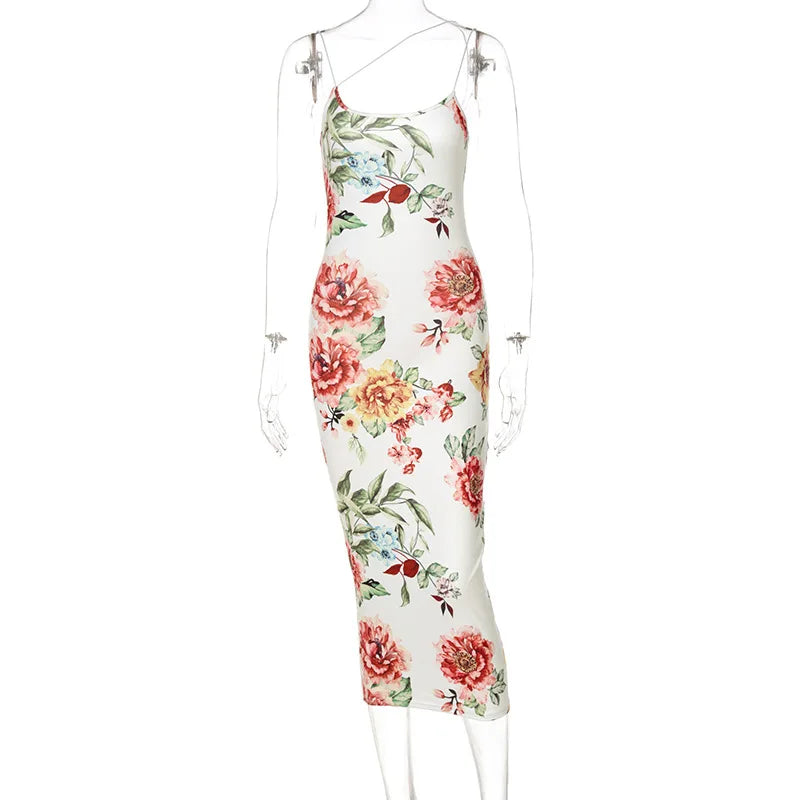 Vintage Floral Print Schlank Bodycon Maxi Kleid Frauen Ärmellose Spaghetti Strap Dünne Lange Kleid Elegante Club Party Vestidos