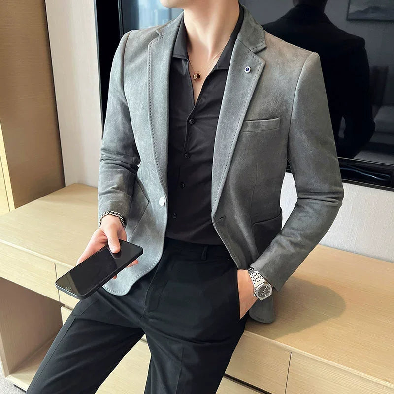 Neue Mode Anzug Mantel männer Slim Fit Hirschleder Samt Elegante Luxus Blazer Mantel Business Casual Hochzeit Plus Größe Anzug 4XL-S