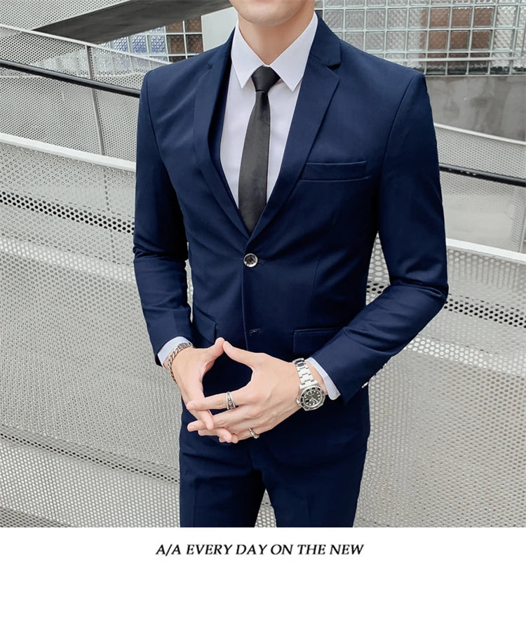 Herren-Slim-Fit-Dreiteiler im koreanischen Stil für Business, professionelle formelle Kleidung, Trauzeuge, Bräutigam, Hochzeit, koreanischer Stil, kleiner Sui