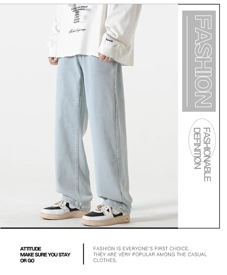 Jeans für Herren im Frühjahr und Sommer 2022, neuer Stil, Trend, gerade, vielseitige Freizeithose, lockere Hose mit weitem Bein