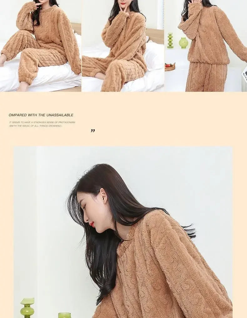 Verdickte Korallen Fleece Pyjama Set frauen Winter Hause Kleidung Nachtwäsche Samt Material Warme Gemütliche Winter Neue Ankunft