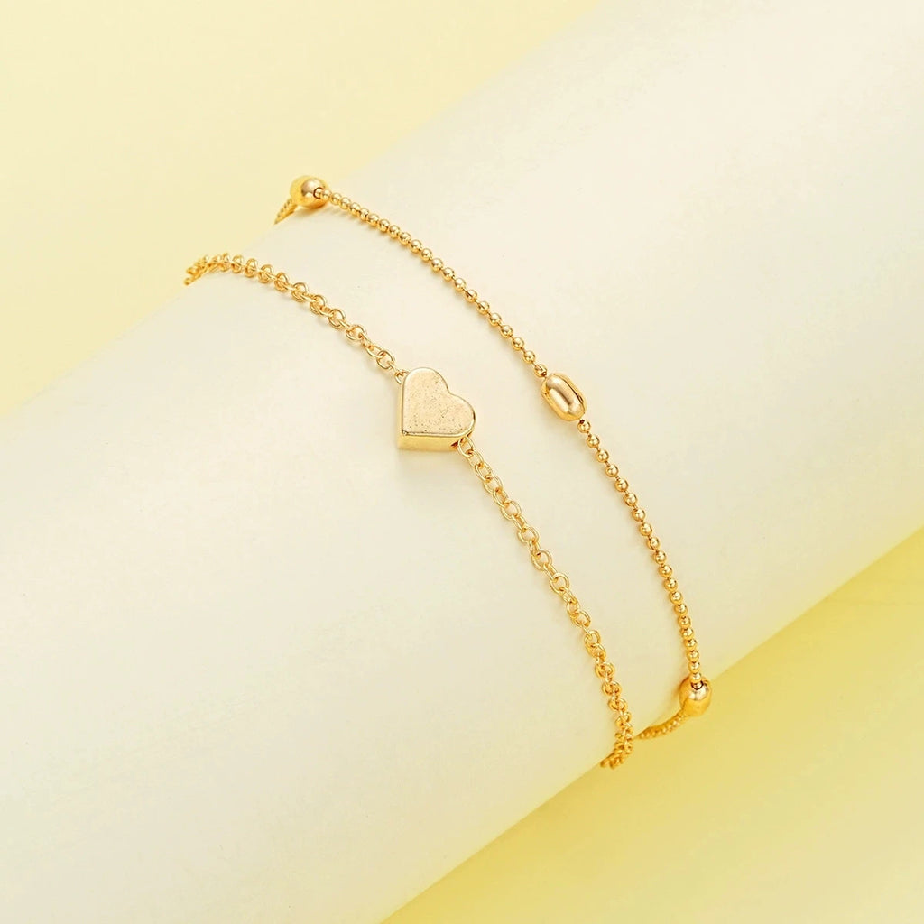 Modisches Schmuckset mit Imitationsperlen und Herzanhänger für Damen, Gold- und Silberfarben, runde Perlen, Halskette und Armband, Accessoires für den Alltag