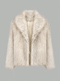 Luxuriöser Kunstpelzmantel für Damen, Winter, warm, flauschig, pelzige Jacke, Reverskragen, kurze Oberbekleidung