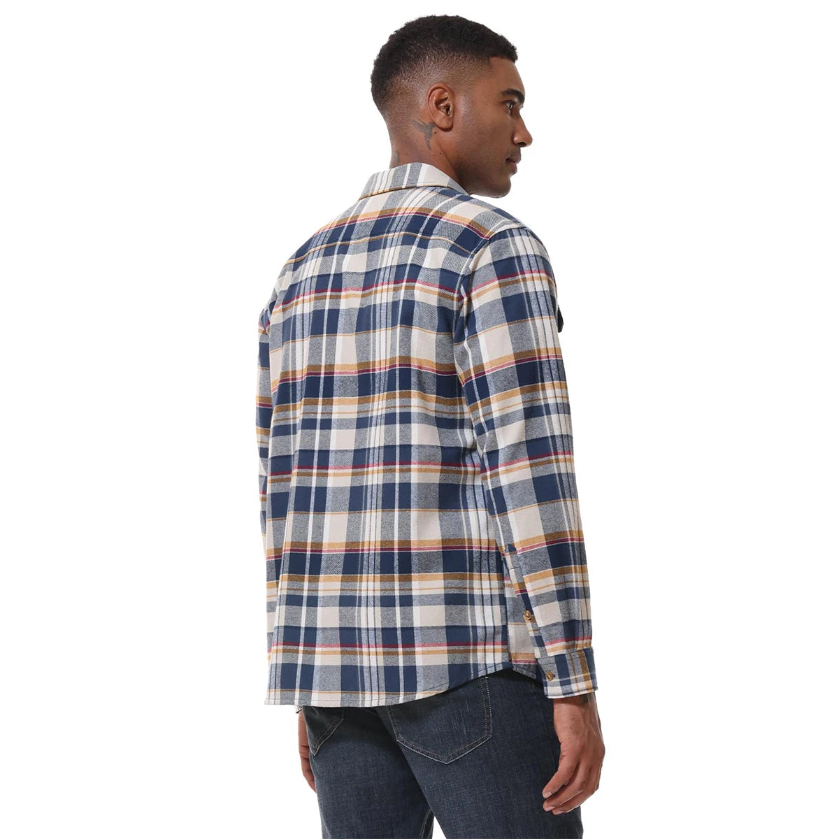 MAGCOMSEN Flanellhemden für Herren, langärmelig, Baumwolle, langärmelig, kariertes Hemd mit 2 Taschen, Knopfleiste, lässiges Cordhemd für Herren