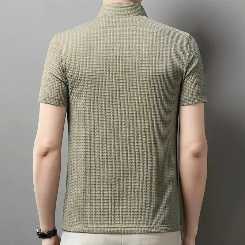 Neue männer Business Casual Kurzarm Knochen Blume Einfarbig POLO-Shirt Mode Atmungsaktive Komfortable Sommer Vielseitig Top
