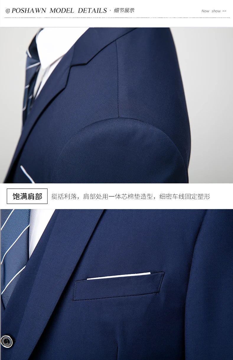 14-farbiger M-6XL (Jacke + Weste + Hose), formeller Business-Herrenanzug der High-End-Marke, dreiteiliger Bräutigam-Hochzeitskleid, einfarbiger Anzug