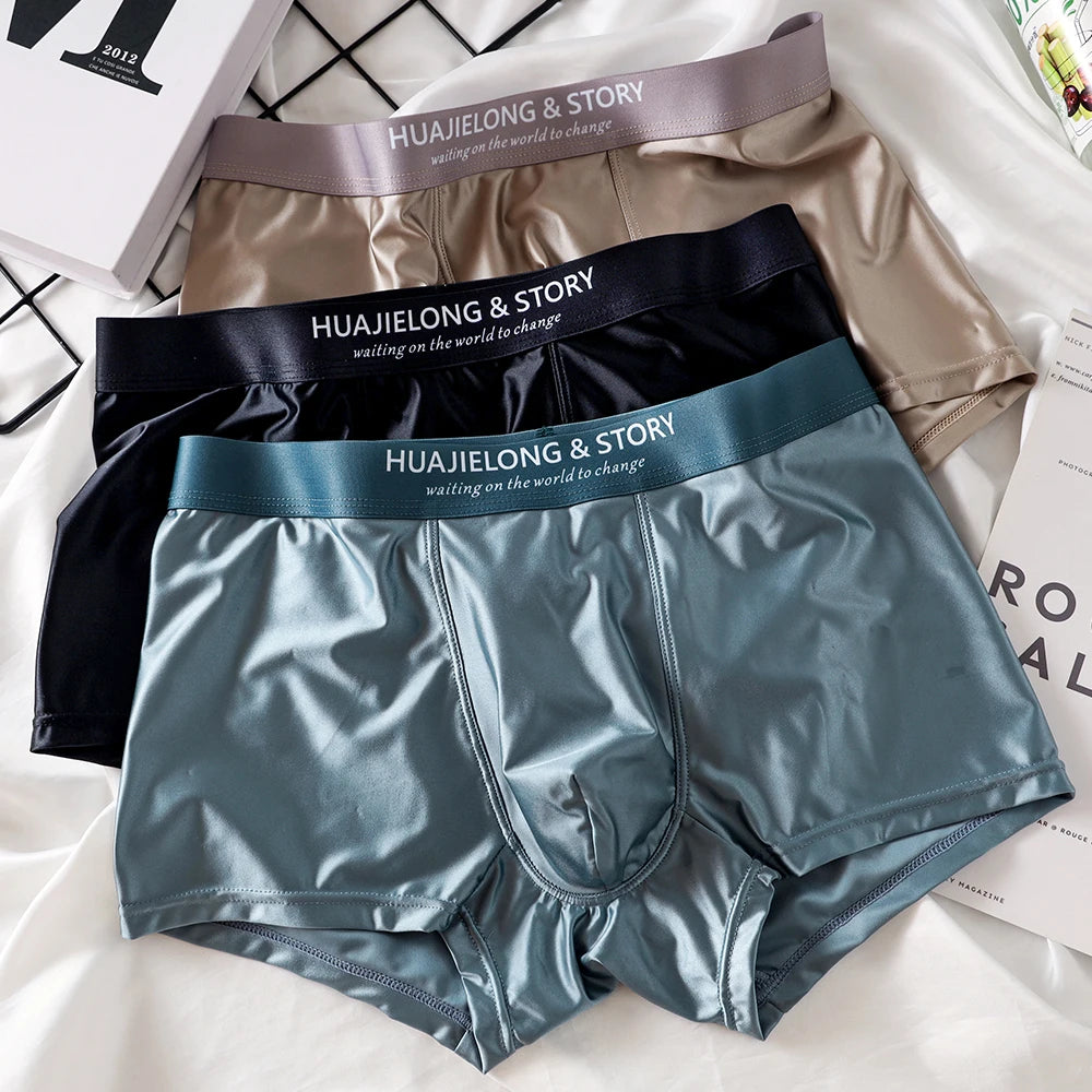 1/3Pcs Atmungsaktive Dünne Satin Seide Boxer Briefs Nahtlose Mittlere Taille Eis Seide Boxer Unterhose Glatte Unterwäsche für Männer Täglich