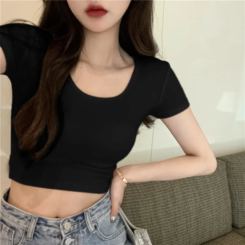 Sommerliche sexy Crop-Tops für Damen, schmal geschnitten, Kpop Y2K Kawaii Gothic T-Shirt, Harajuku Vintage, günstige Kleidung, süße Streetwear-Shirts