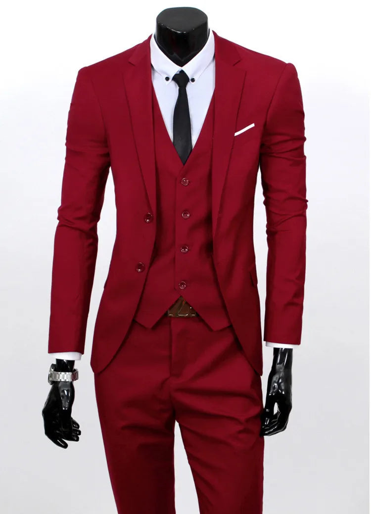 Frühling Herbst Neue Mode Für Männer Trendy Schlank Business Einfarbig 3 Stück Anzüge Sets Einzigen Greasted Blazer Weste Hosen