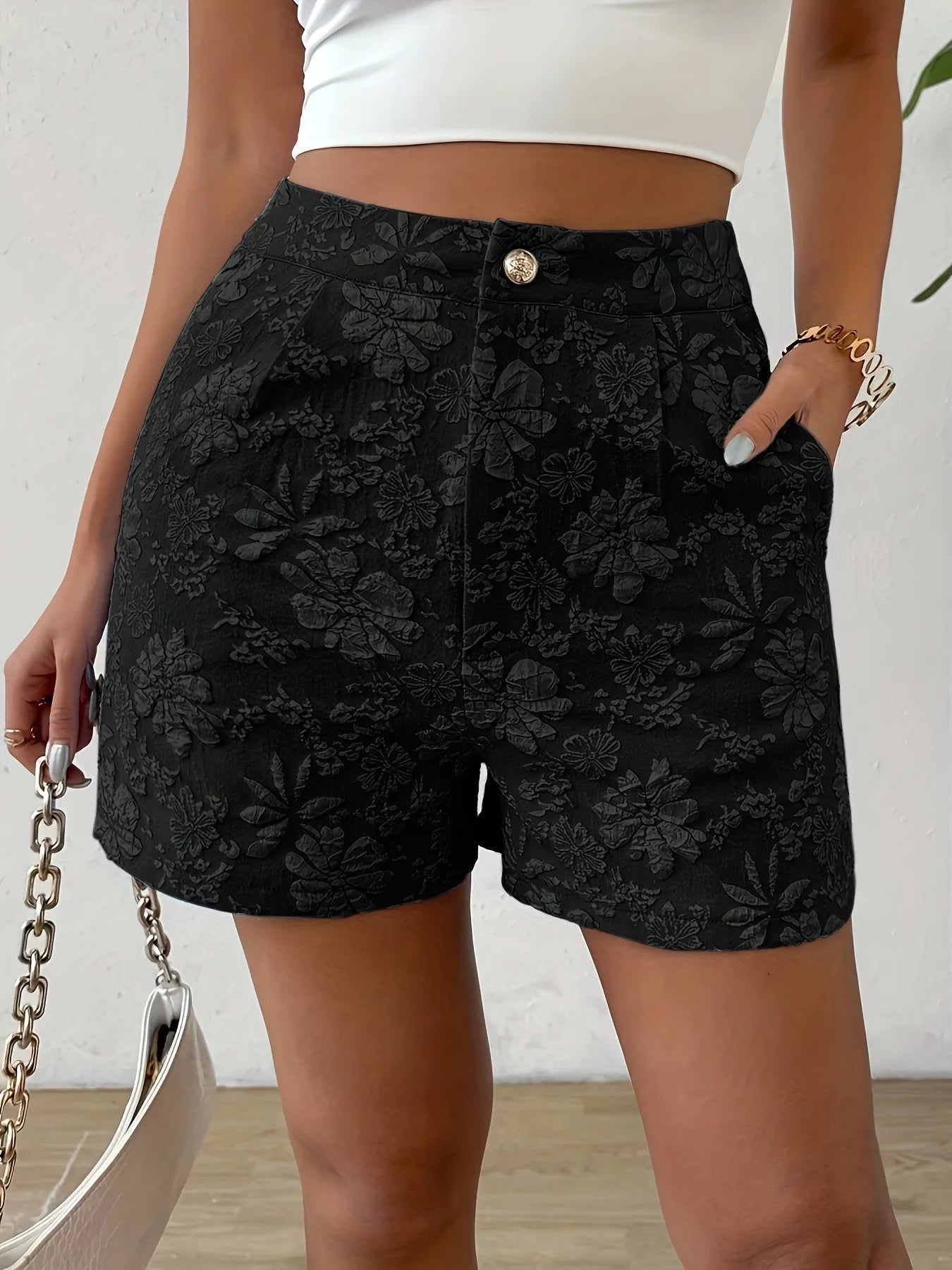 Damen Retro Jacquard High-Waist Straight Shorts – Atmungsaktive Sommer-Streetwear Hot Pants für Alltag und Urlaub