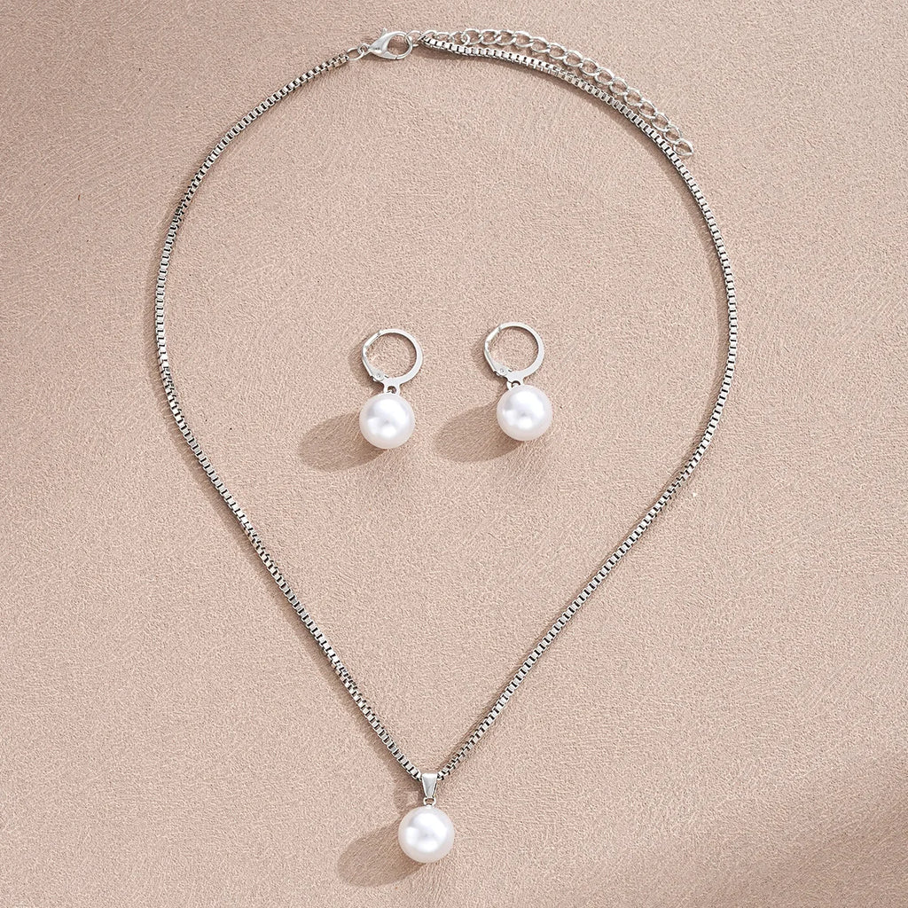 Mode Perlen Schmuck Set Für Frauen Baumeln Ohrringe Anhänger Halskette Einfache Zierliche Täglichen Tragen Outfit Party Zubehör