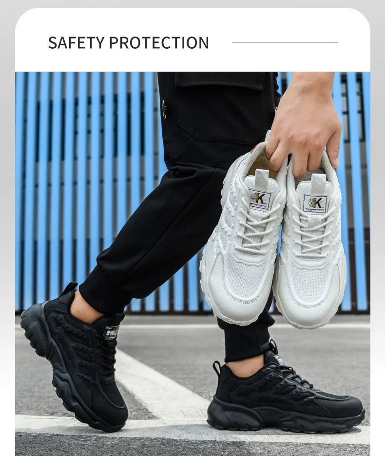 white work shoes lightweight comfortable safety shoes man women work shoes with a steel toe puncture proof safety work sneakers