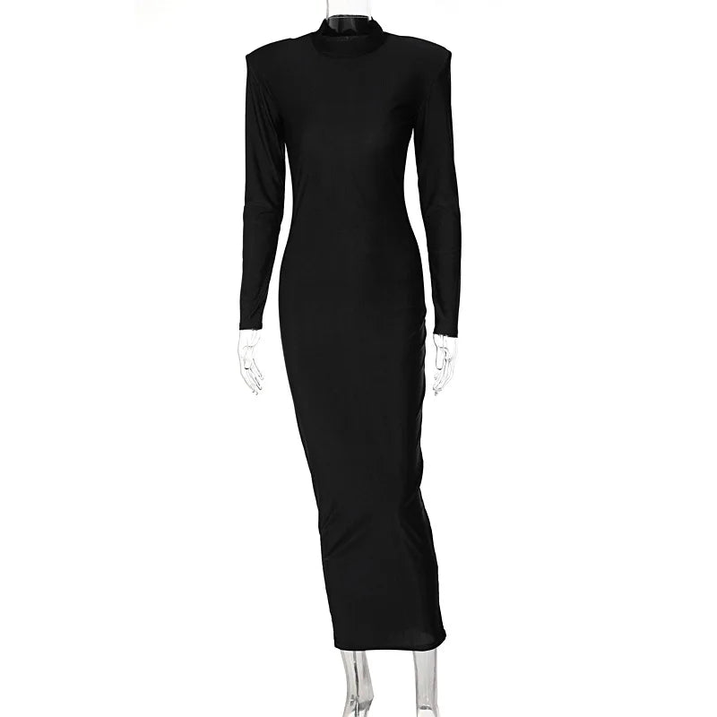 Schulter Gepolsterte Lange Hülse Bodycon Grün Party Club Maxi Lange Kleid 2024 Frühling Herbst Frauen Mode Elegante Kleidung