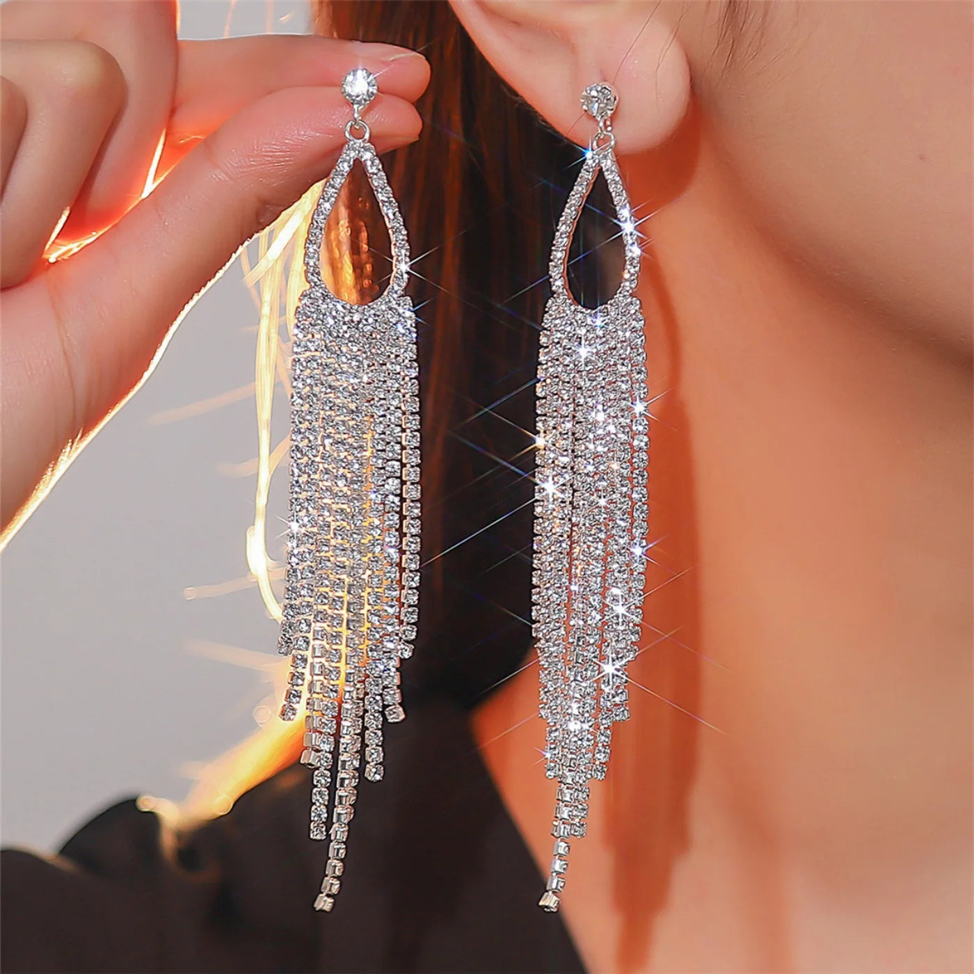 2 Stück Damenschmuck, Strass-Quastenohrringe, luxuriöse Modeaccessoires für Hochzeitsfeiern