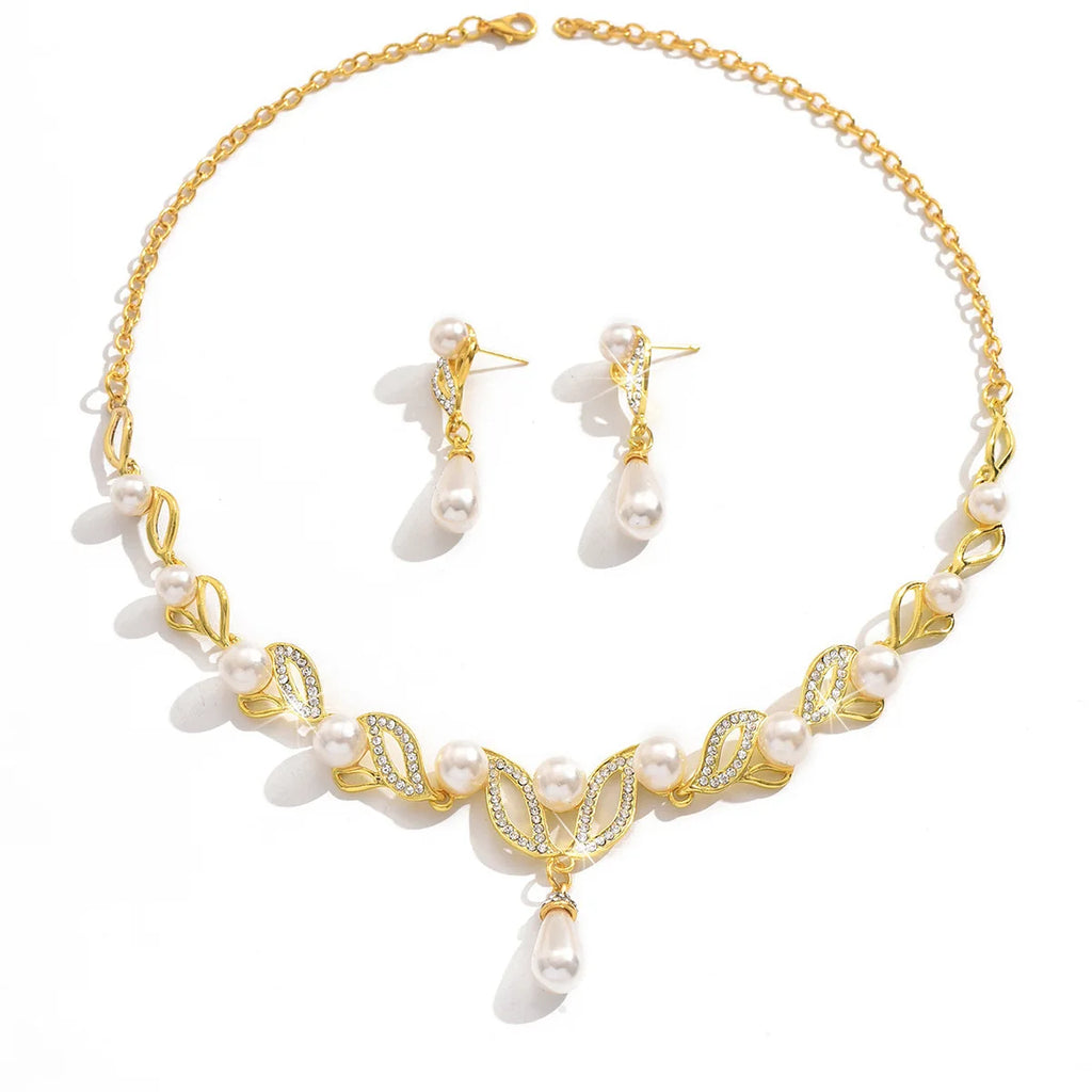 Modisches Damen-Design, Halskette mit Kunstperlen, Ohrringen, Schmuckset, geeignet für Hochzeiten, Versammlungen, Feiertage, Geschenke