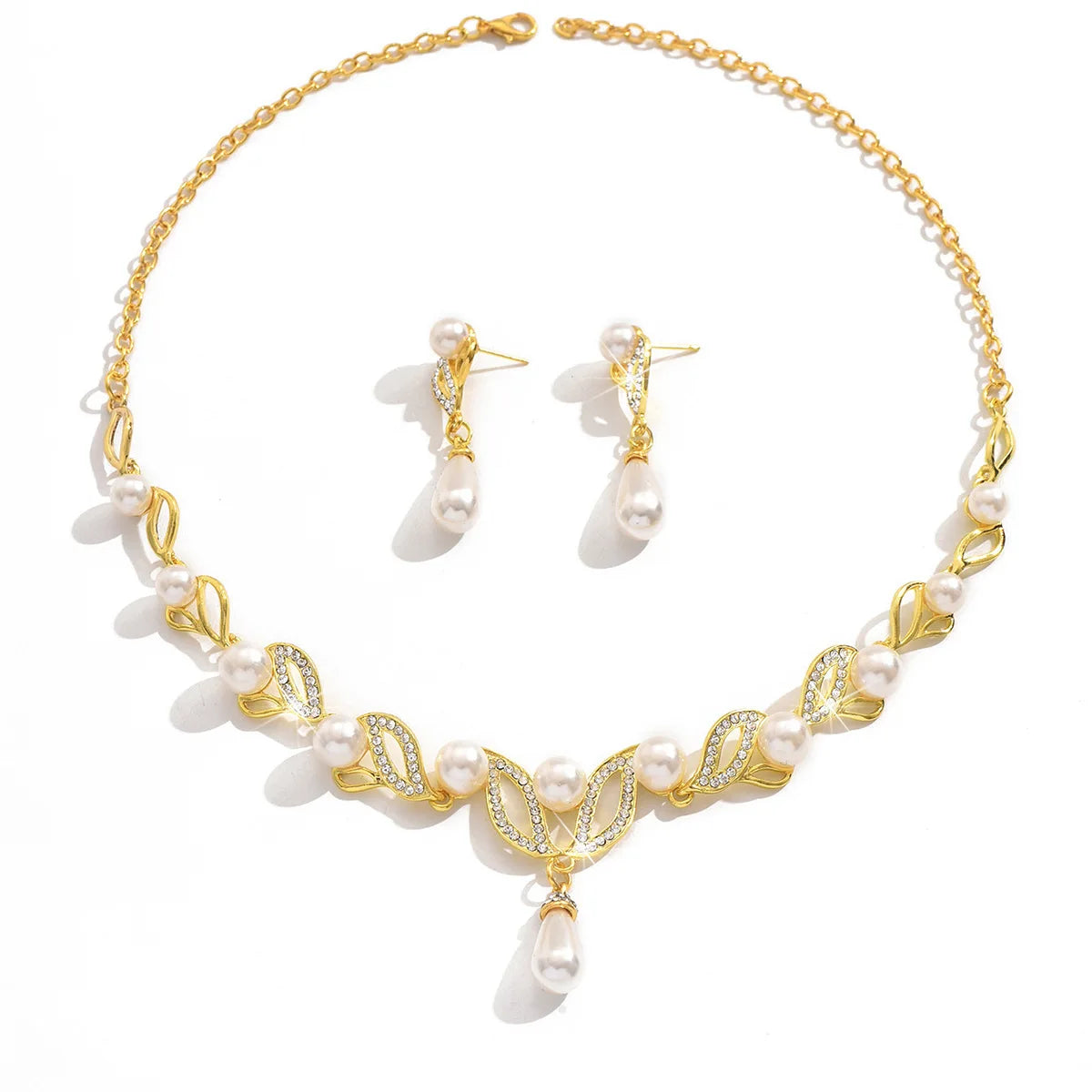 Modisches Damen-Design, Halskette mit Kunstperlen, Ohrringen, Schmuckset, geeignet für Hochzeiten, Versammlungen, Feiertage, Geschenke