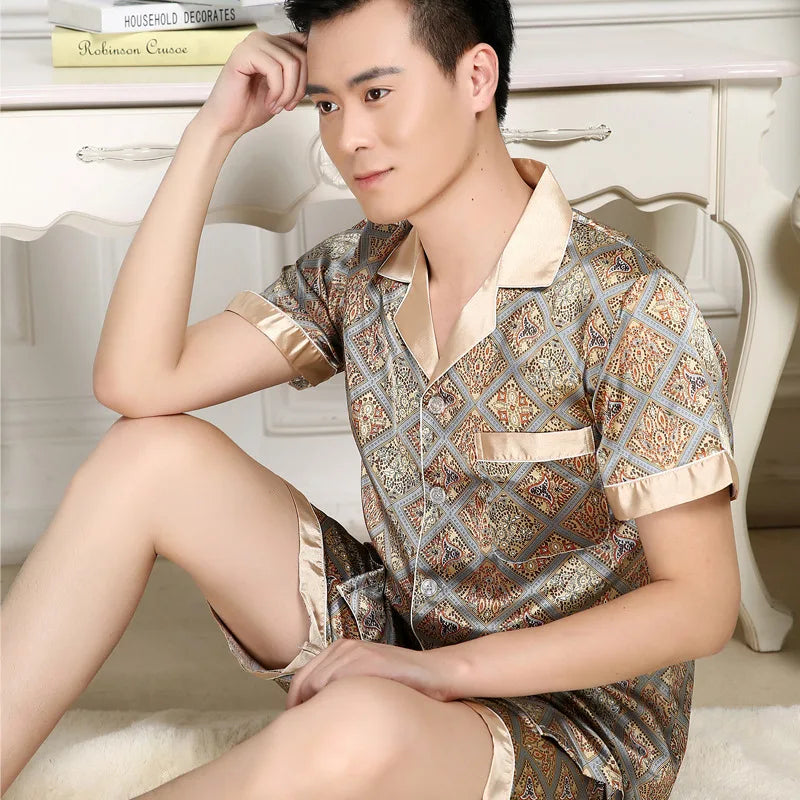Hohe Qualität Pyjamas Set Männer Frühling Herbst Dünne Polyester Eis Seide Lange ärmeln Nachtwäsche Plus Größe Sommer Hause Kleidung männlichen