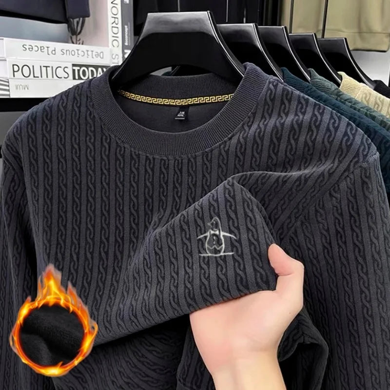 Men's Winter Fashion New 100% Merino Wool Exquisite Design Penguin Embroidery Round Neck Soft Knitted Warm Casual Sweater