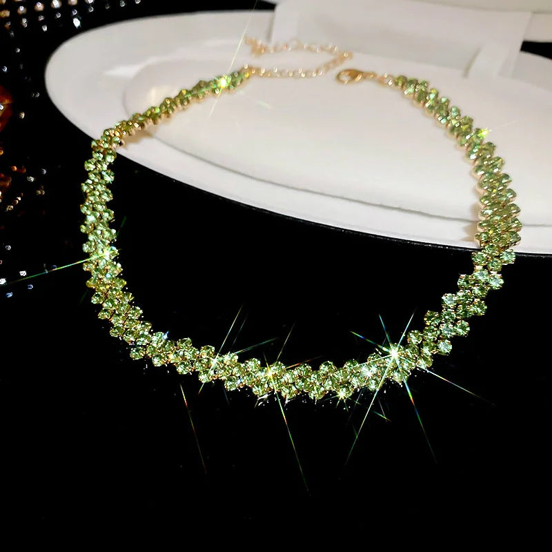 Luxuriöse glänzende voller Strass-Halskette für Frauen, personalisierte geometrische Kristall-Halsketten, Hochzeitsschmuck, Party-Geschenke
