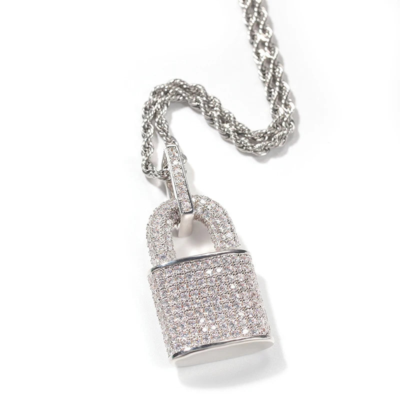 Huitan Hip Hop Lock Anhänger Halskette für Frauen Männer voll mit bling bling cz Aussage Rock Neck Accessoires weiblichen männlichen Schmuck