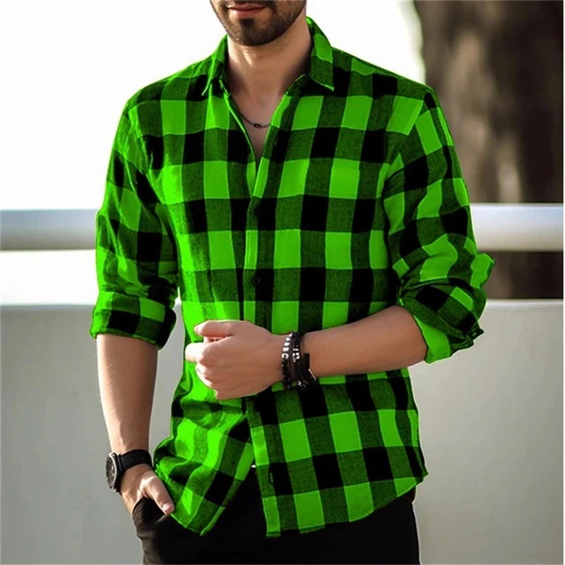 2024 neue Polo Kragen 3D Gedruckt Casual Slim Fit Langarm Karierten Digital Gedruckt Hemd männer Hemd Bequeme Stoff