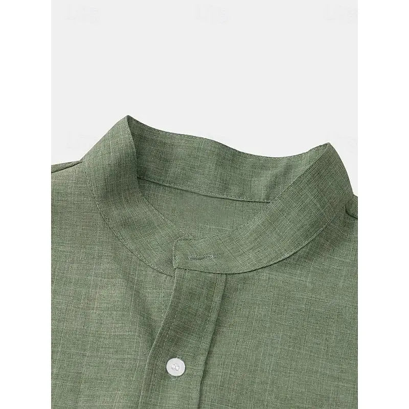 Herrenoberteile aus Leinen, 100 % heißer Verkauf, Leinenhemd, halbe Strickjacke, Knopfleiste, Stehkragen, einfarbiges Hemd, Leinen, europäische Größe