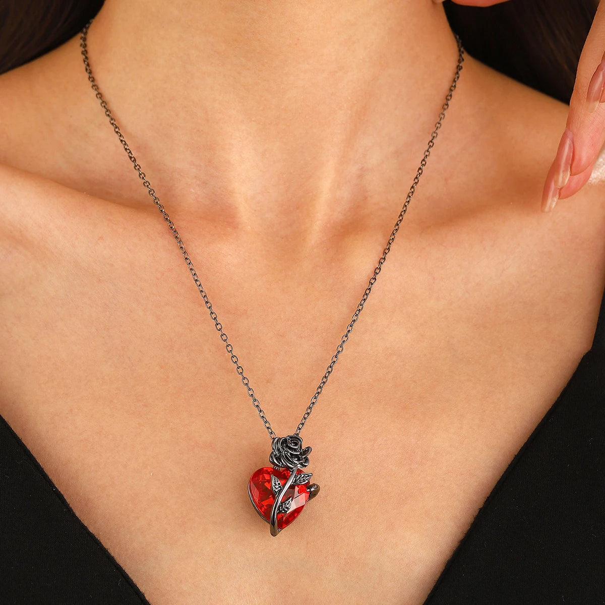 Gothic Rose Red Love Halskette Damen Y2K Grunge Schmuck Zierliche Silberfarbe Tonebloody Human Heart Anhänger Personalisierte Geschenke