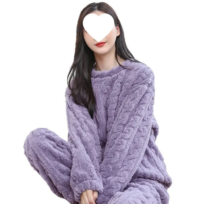 Verdickte Korallen Fleece Pyjama Set frauen Winter Hause Kleidung Nachtwäsche Samt Material Warme Gemütliche Winter Neue Ankunft