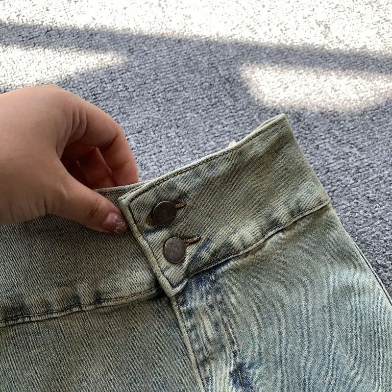 Jeans Frauen Herbst Chic Täglichen Flare Hosen Farbverlauf High Street Volle Länge Mode Alle-spiel Temperament Einfache Shinny