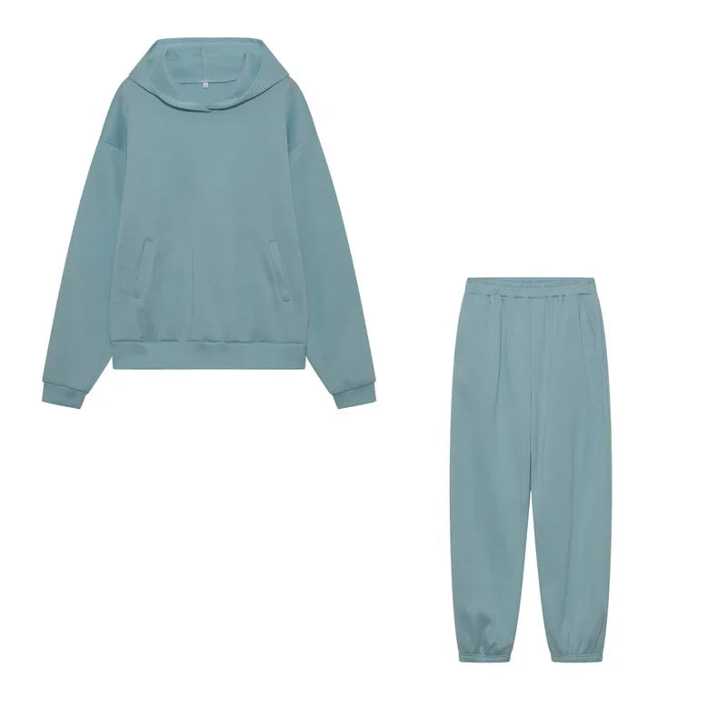 Plus Size 2024 Autumn/Winter Amazon Cross-Border Women's Fashion Casual Thickened Long Sleeve Sweatshirt Trousers Two-Piece Suit