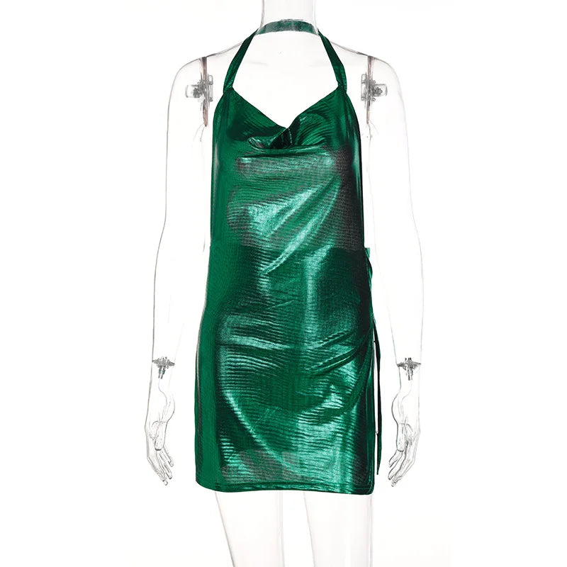 Sexy und modisches Damen-Kleid, elegant, kurz, mit hängendem Hals, rückenfrei, unten auf der Brust, Pailletten, Party-Mädchen-Tanzkleid