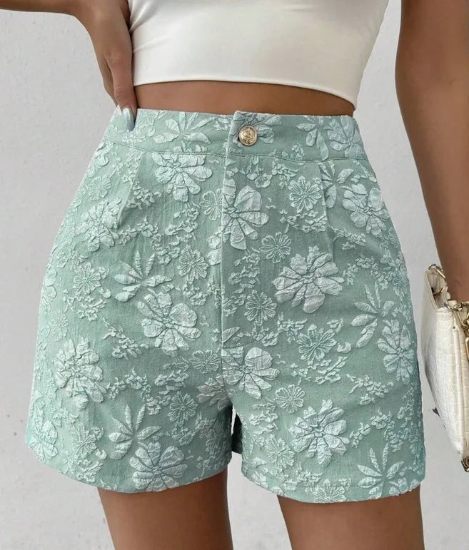 Damen Retro Jacquard High-Waist Straight Shorts – Atmungsaktive Sommer-Streetwear Hot Pants für Alltag und Urlaub