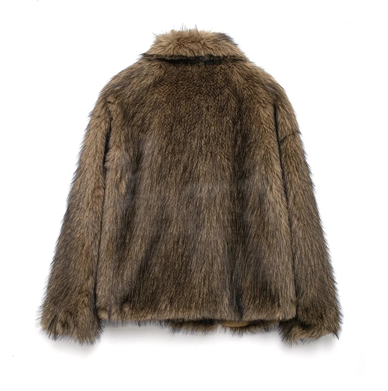 KONDALA 2025 Fall Winter Casual Faux Fur Brown Women Warm Jackets Streetwear Turn Down Collar Christmas Oversized Elegant Coats