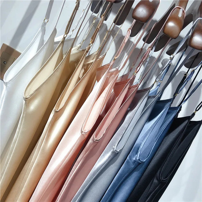 SuyaDream Damen-Minikleid, 19 mm, 100 % echte Seide, ärmellos, solide Spaghettiträger, Schlafkleider, 2022, elegante, schicke Kleidung
