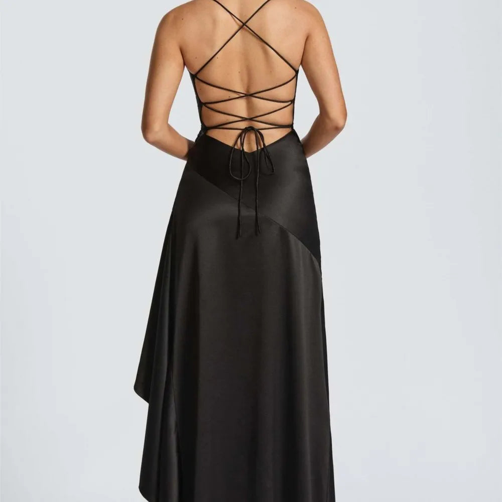 Sommer Kleider Für Frau Sexy Vestidos Schlank Backless Elegante Abendkleid Schlitz Einfarbig Spaghetti Strap Leace-up Temperament