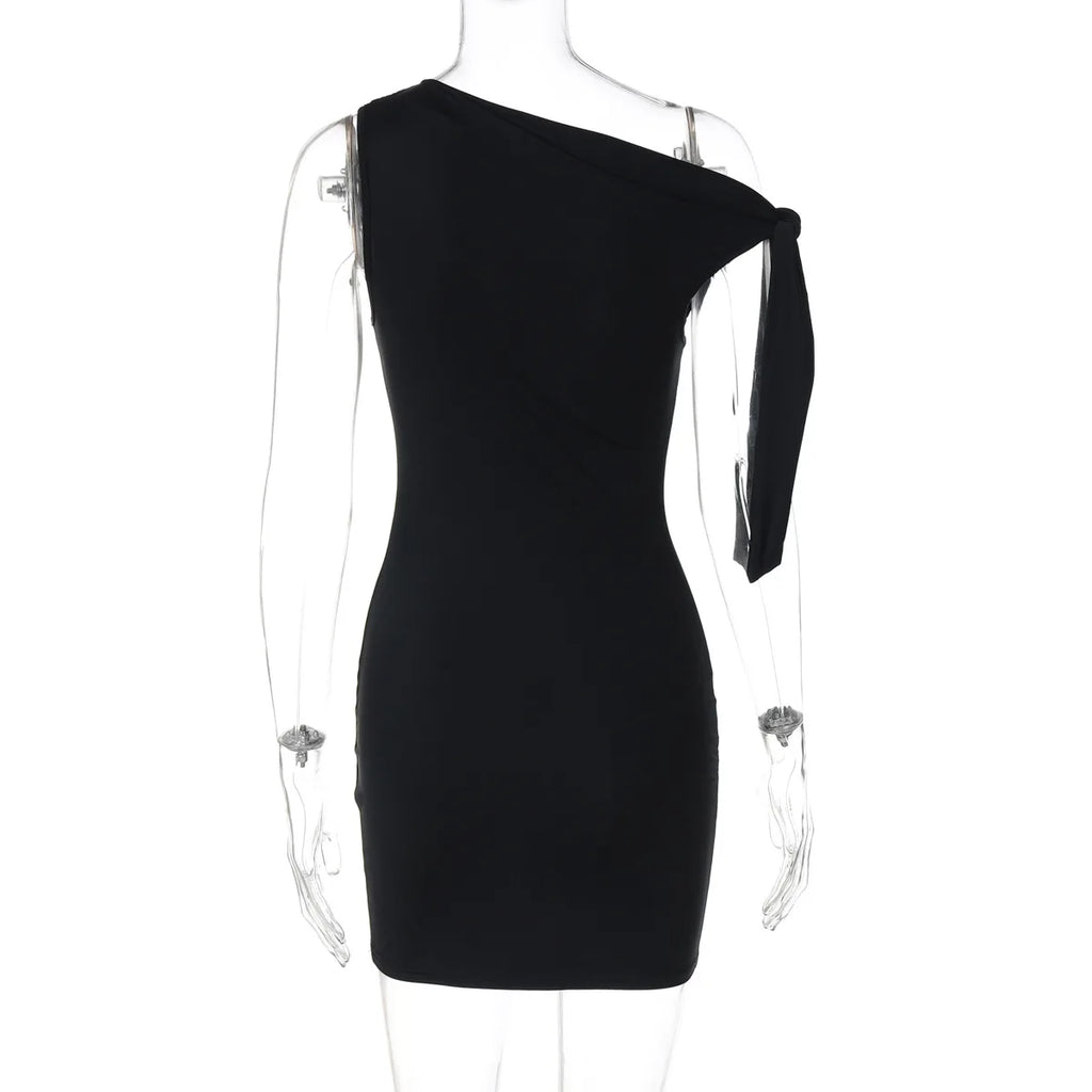 Talenza Schwarz Eine Schulter Mini Kleid Mode Heiße Mädchen Sexy Ärmellose Patchwork Bandage Kurze Kleider Frauen Neue Enge Kleider
