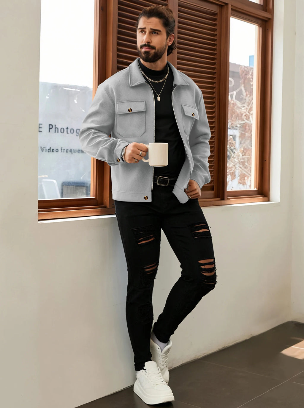2025 Autumn/Winter New Solid Color Men's Woolen Coat Fashion Zipper College Style Jacket