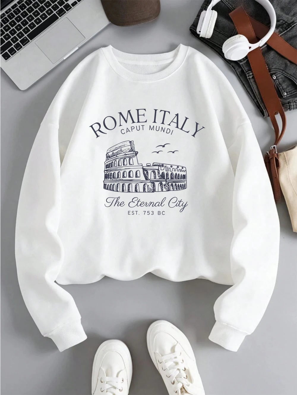 Colosseum Rome Italy Print Woman Sweatshirt Casual Crewneck Sportswear Y2K Loose Multicolor Pullover All-Match Fleece Clothing