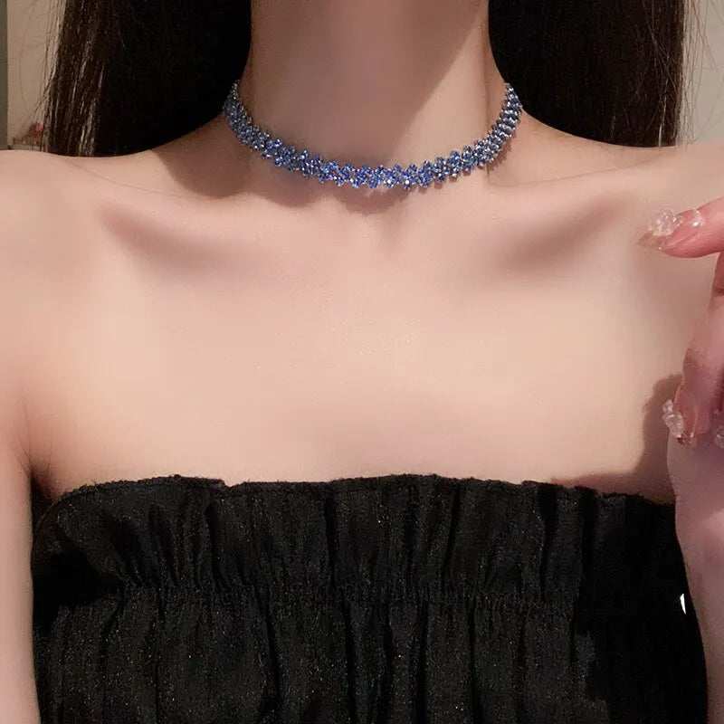 Luxuriöse glänzende voller Strass-Halskette für Frauen, personalisierte geometrische Kristall-Halsketten, Hochzeitsschmuck, Party-Geschenke