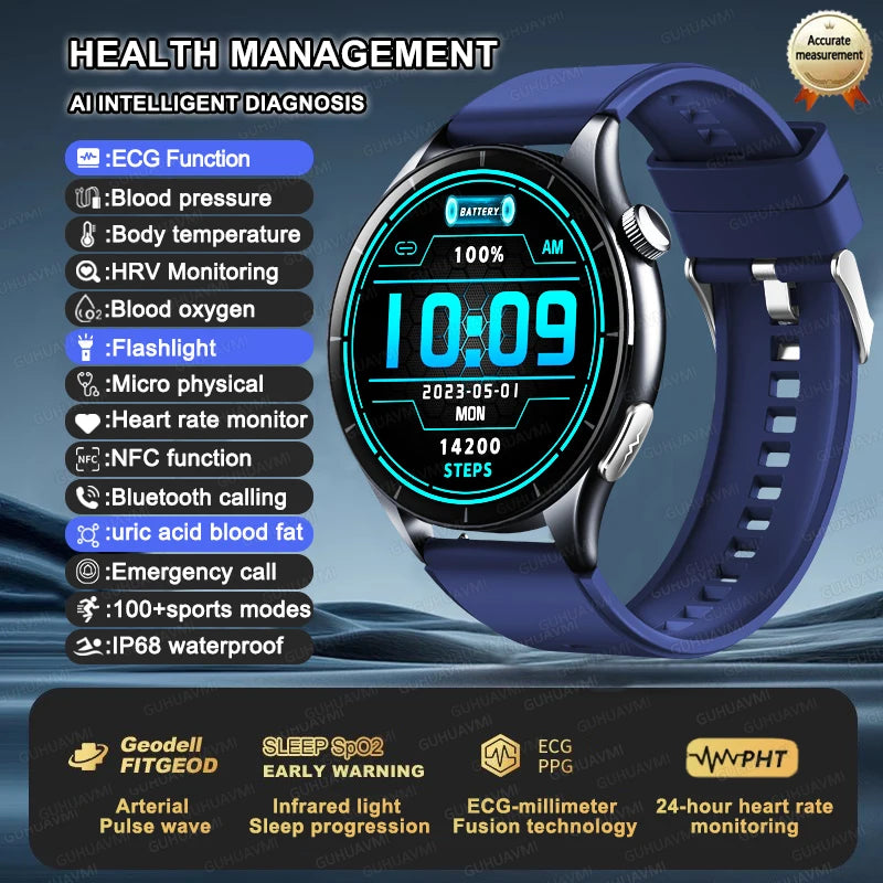 2025, neue EKG + PPG, Gesundheitsdiagnose, Smartwatches, Männer und Frauen, Uhr, Harnsäure, Lipid, BP, Herzfrequenz-Tracker, NFC, Sport-Smartwatch, IOS