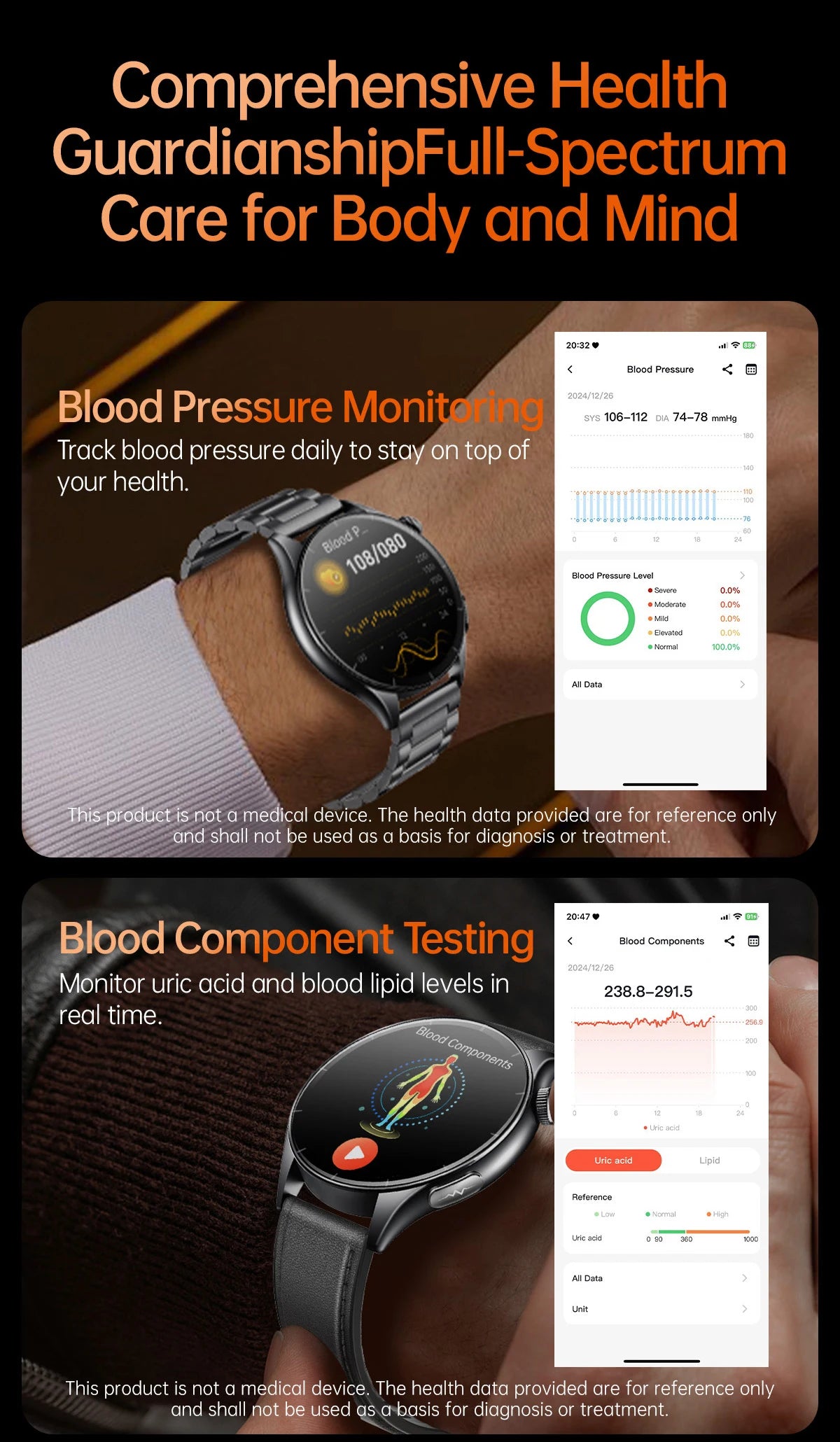 2025, neue EKG + PPG, Gesundheitsdiagnose, Smartwatches, Männer und Frauen, Uhr, Harnsäure, Lipid, BP, Herzfrequenz-Tracker, NFC, Sport-Smartwatch, IOS