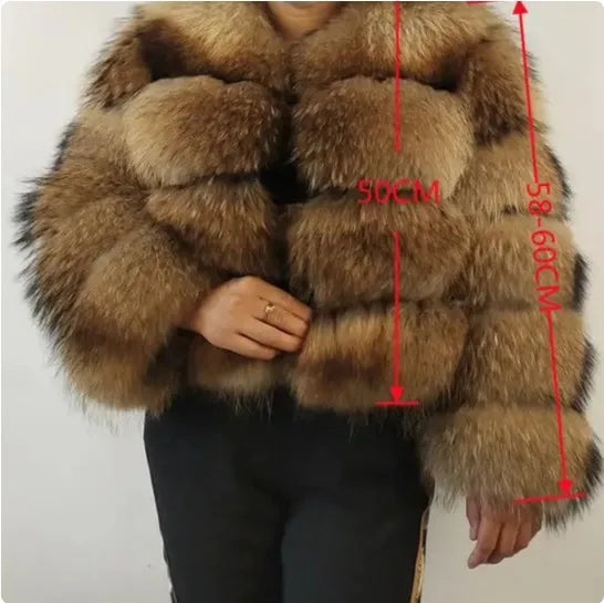 Frauen Gefälschte Waschbären Pelz Jacke Herbst Winter Faux Pelz Fuchs Mäntel Kurzen Mantel Jacken Pelzigen Oberbekleidung Elegante Dicke Warme Mäntel