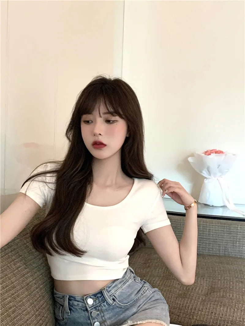 Sommerliche sexy Crop-Tops für Damen, schmal geschnitten, Kpop Y2K Kawaii Gothic T-Shirt, Harajuku Vintage, günstige Kleidung, süße Streetwear-Shirts