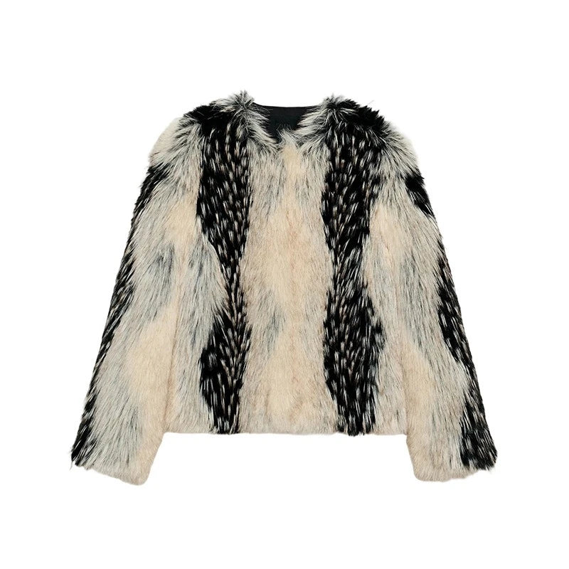 LEOSOXS Stilvolle Kontrast Faux Pelz Frauen Mantel Elegante Oansatz Einreiher Y2K Volle Hülse Weibliche Mäntel Winter Chic Dame Jacke
