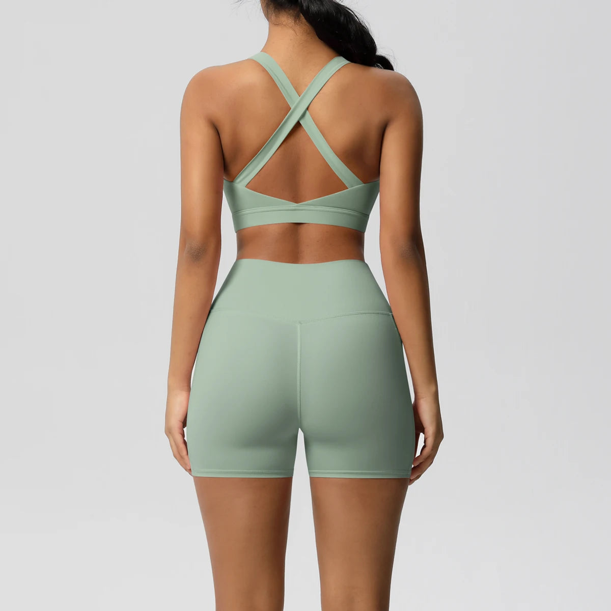 2PCS Sportswear Mit Taschen Yoga Set Gymnastik Kleidung Yoga Anzüge Für Frauen Trainingsanzüge Sport Shorts Crossover Bh Gym Leggings