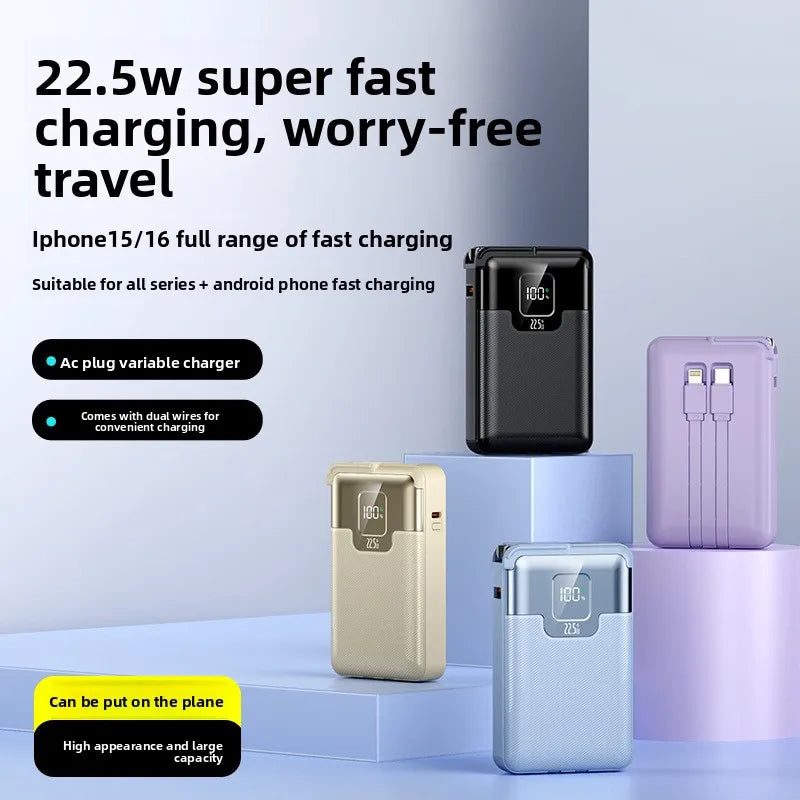 20000 mAh Superschnelllade-Powerbank 2-in-1 mit AC-Stecker, multifunktional mit Dual-Wire-Wandstecker, mobiles Netzteil