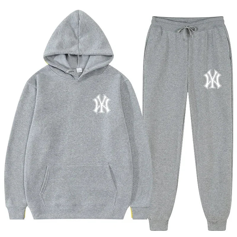 Men's running and fitness fashion casual sportswear set for autumn and winter, hooded sweatshirt + jogging pants two-piece set